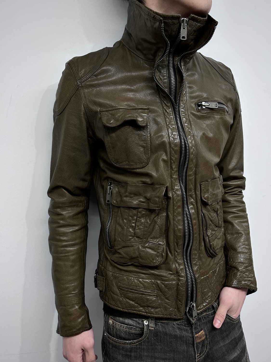 더블 지퍼 하이넥 램스킨 자켓 상품이미지1