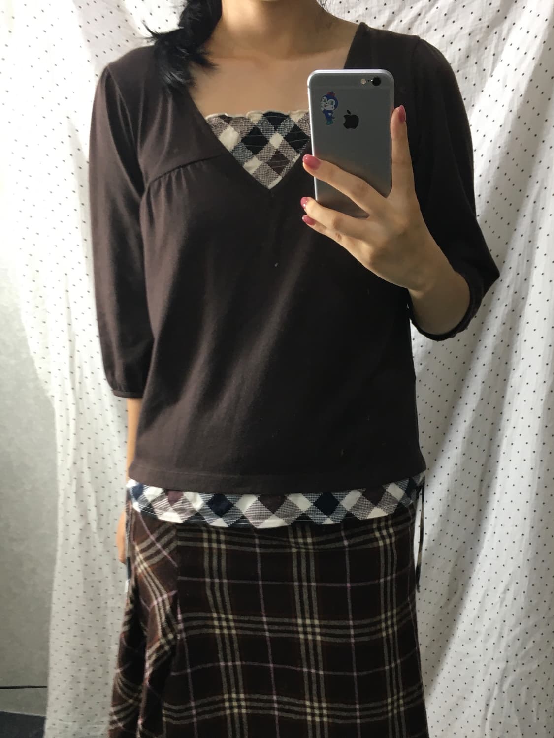 브라운 체크 레이어드 티셔츠 상품이미지2