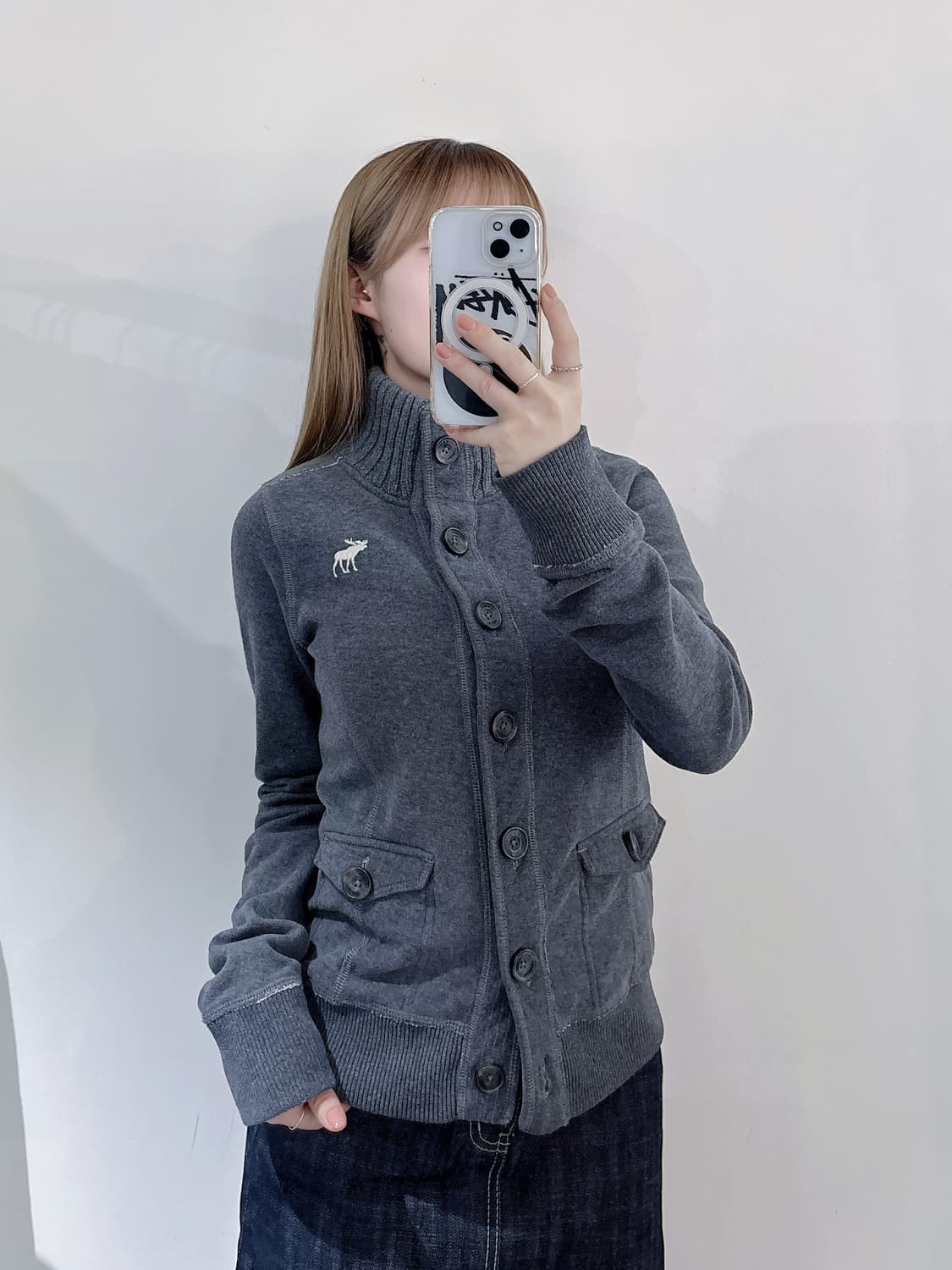 아베크롬비 그레이 버튼 집업 상품이미지2