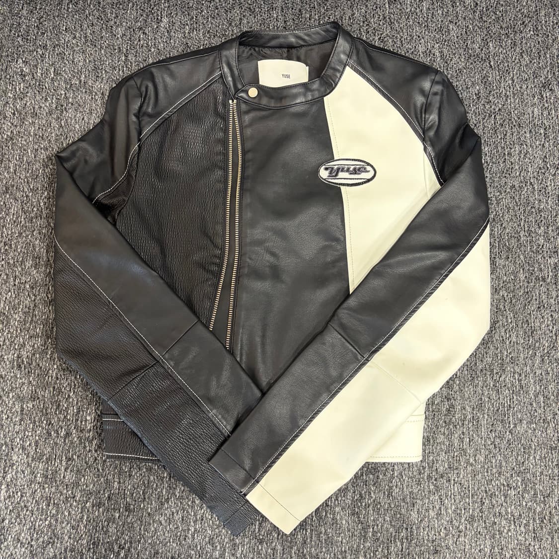 유즈 YUSE 슬림 레더 컬러 블락 바이커 자켓 S 상품이미지2