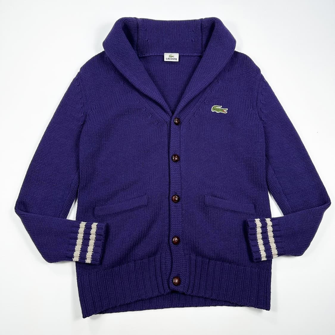 라코스테 크록 숄카라 퍼플 니트 가디건 (M) 상품이미지2