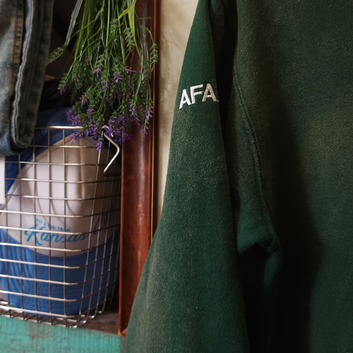 90s 러셀 후드 빈티지 스웻셔츠 썬페이딩 그린 울프 프린팅 s 상품이미지8