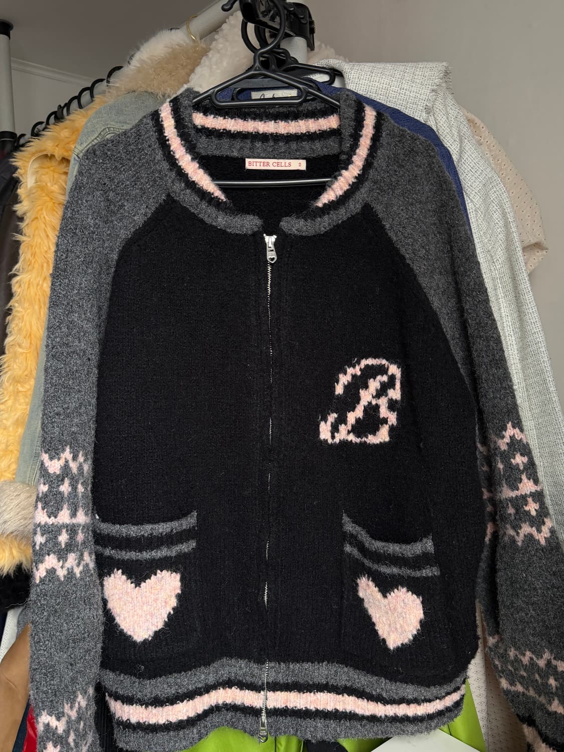 비터셀즈 니트 집업 Wool Teddy Cowichan-Pink 상품이미지1