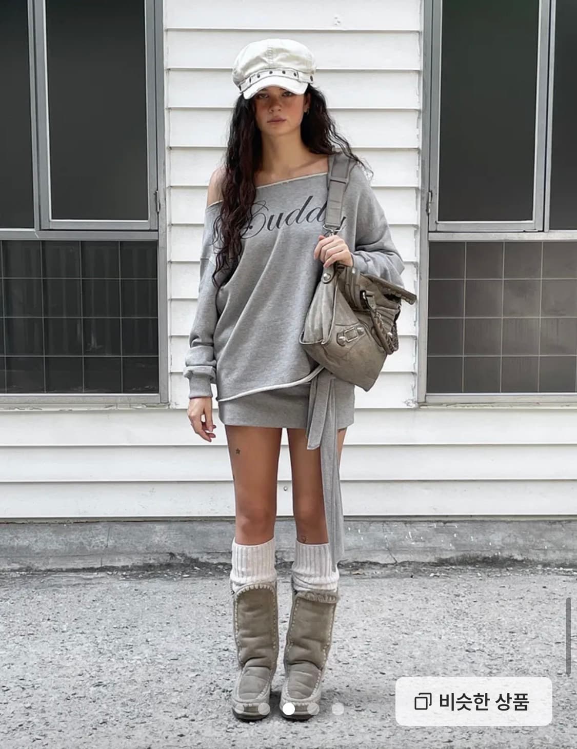 (미개봉 새상품) 블랙업 치피 보트넥 프린팅 긴팔티 (멜란지그레이) 상품이미지2