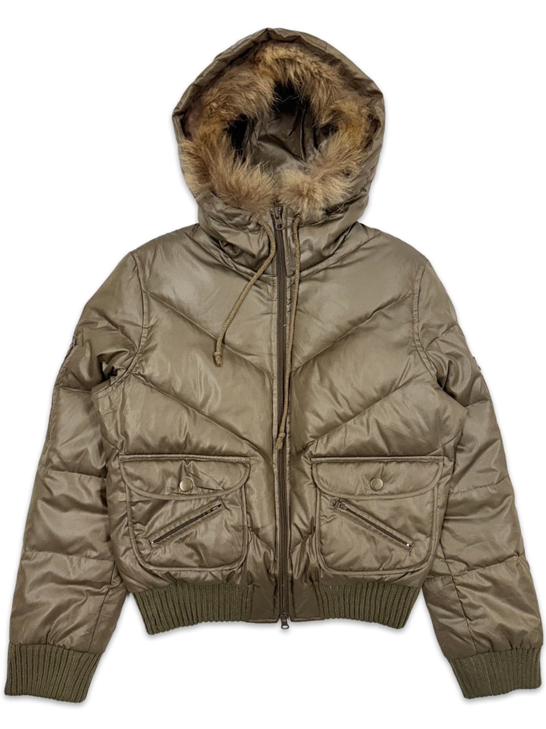 빈티지 ARW 카키 브라운 포켓 퍼 숏패딩 상품이미지2