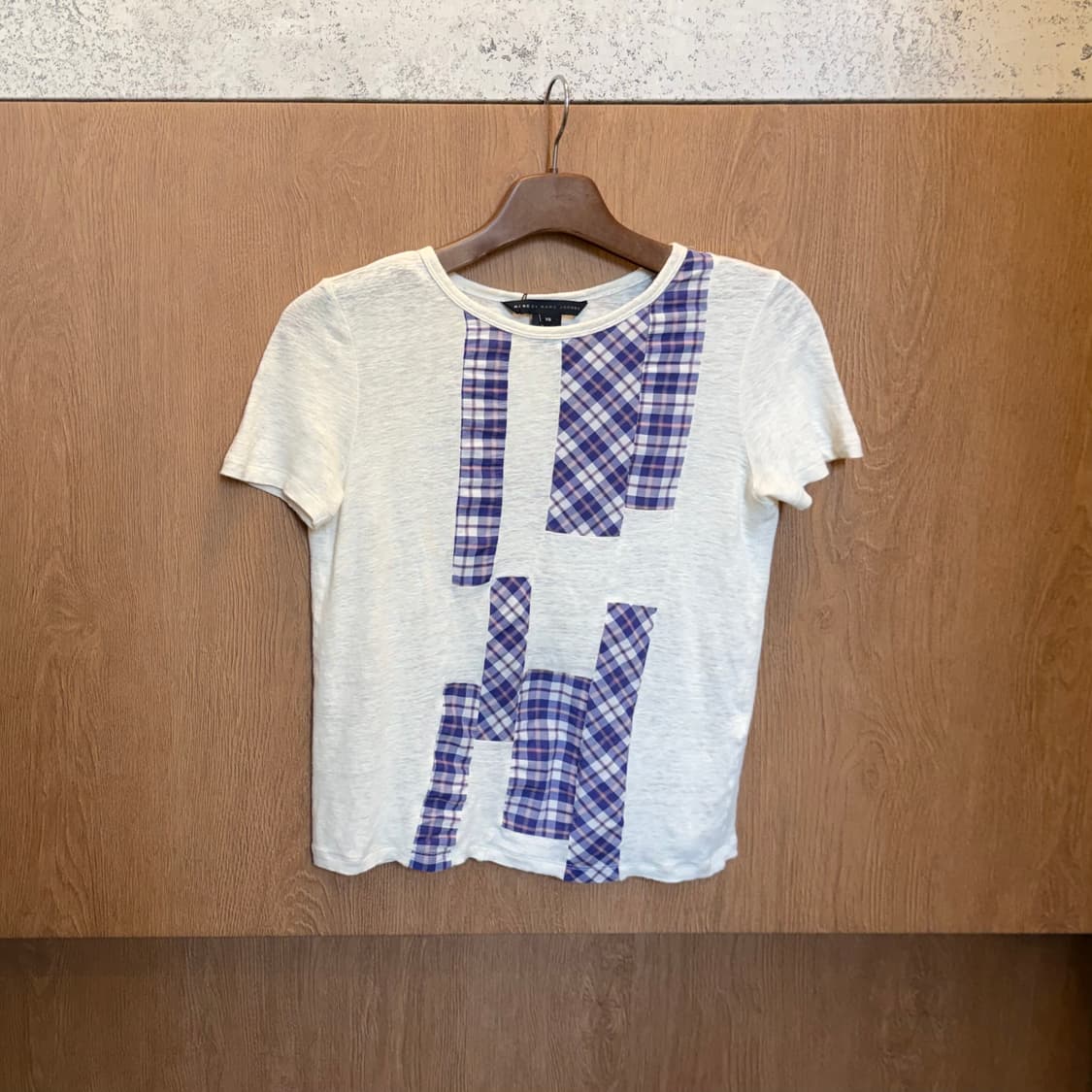 마크 바이 마크 제이콥스 반팔 티셔츠 퍼플 체크 패치워크 디테일 아이보리 상품이미지6