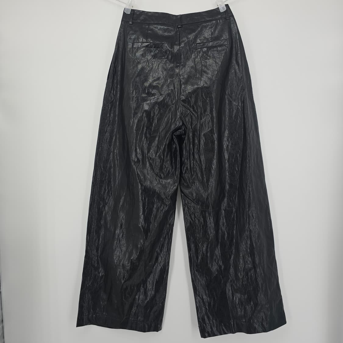 블랙 광택 와이드 인조 레더 팬츠 상품이미지2