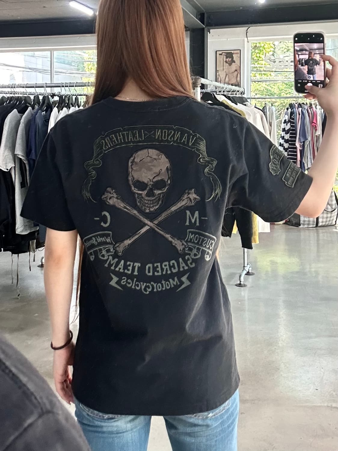 벤슨 그린 스컬자수 모토사이클 반팔티 상품이미지1