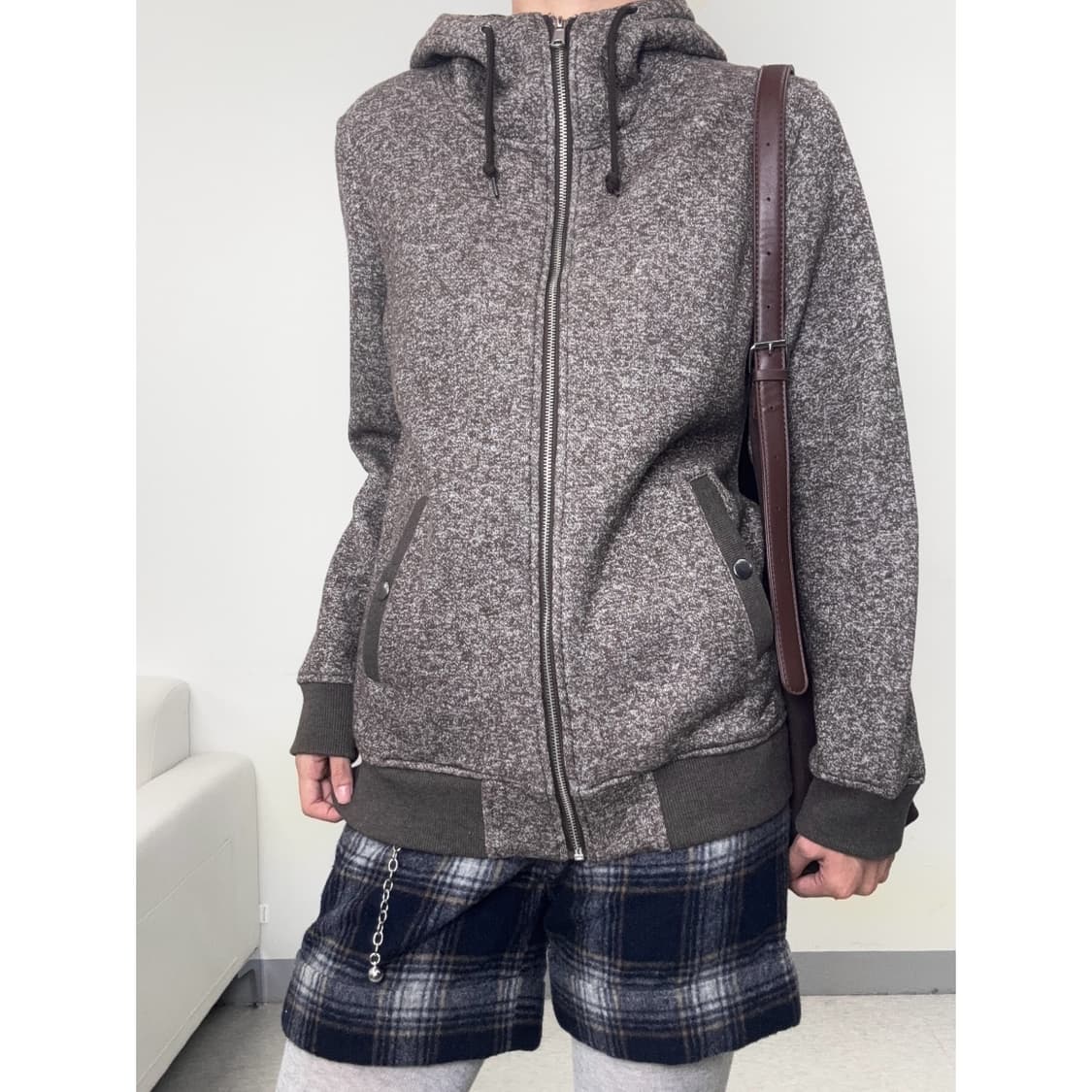 빈티지 브라운 하이넥 기모 후드 집업 상품이미지1