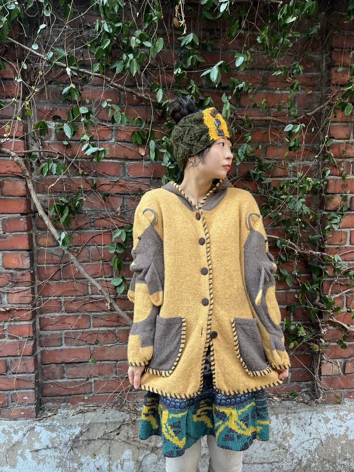 너구리 캐릭터 니트 가디건 상품이미지2