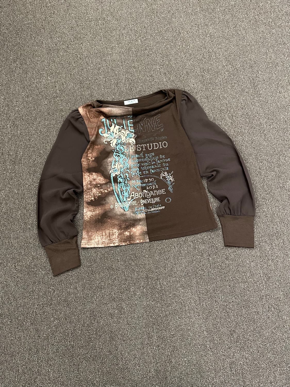 M)Japanese vintage y2k 프린팅 브라운 오프숄더 롱슬리브 상품이미지1