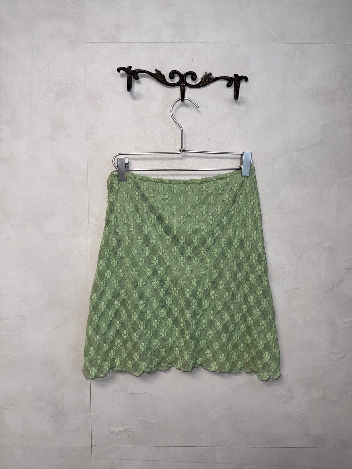 Pistachio floral lace banding flare sk 상품이미지1