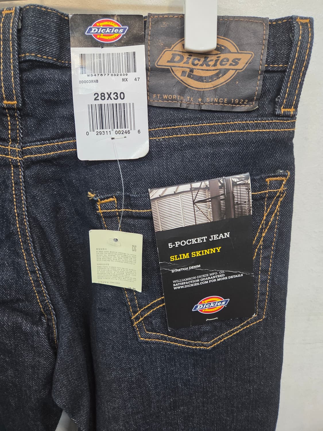 디키즈 5포켓 생지 데님팬츠 슬림핏 28 상품이미지3