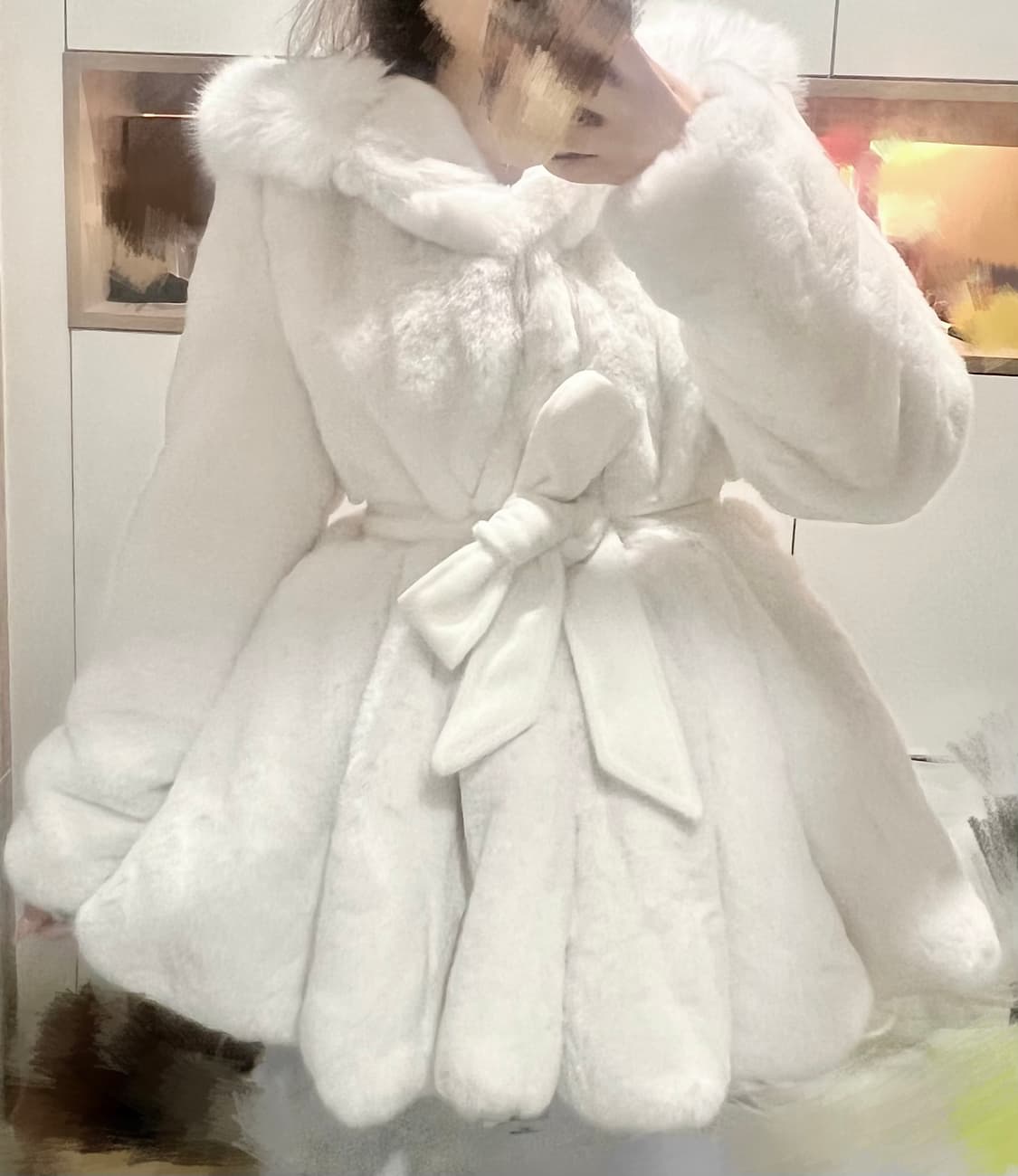 화이트 퍼 벨트 코트 새상품 상품이미지2