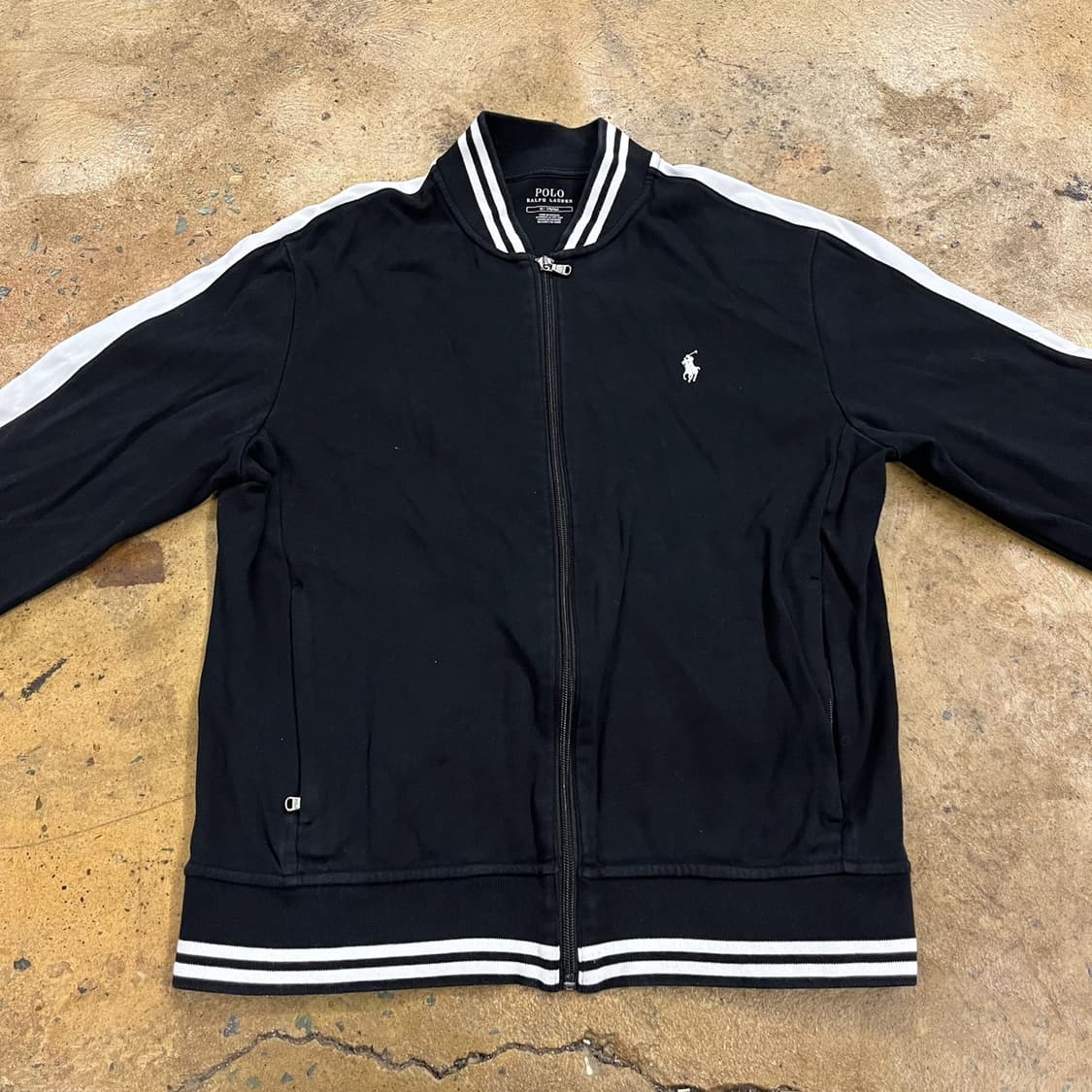 폴로 랄프로렌 블랙 화이트 면 집업 져지 트랙탑 상품이미지3