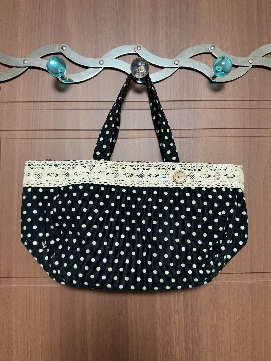 모리걸 하구미 일본 빈티지 코듀로이 블랙 도트 레이스 핸드백 지갑 상품이미지1