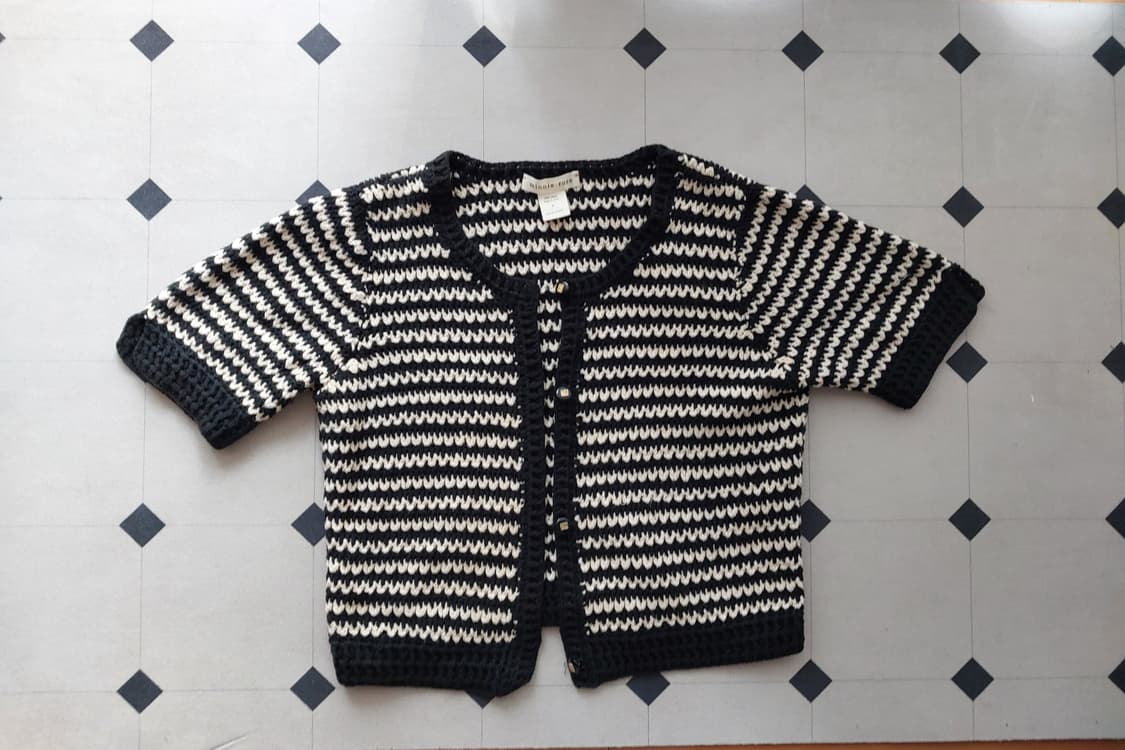 스트라이프 크롭 니트 반팔 가디건 S 상품이미지1