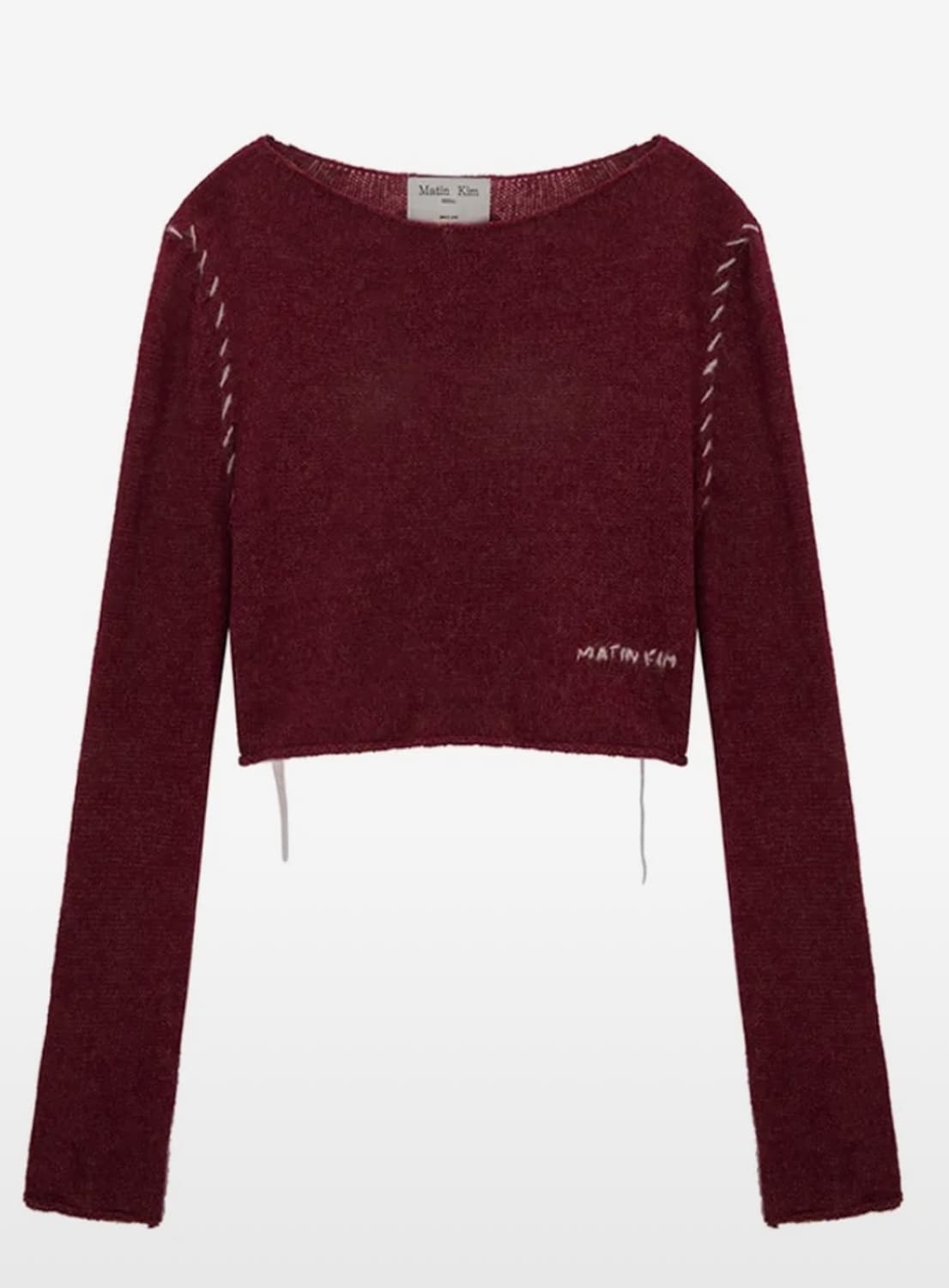 마뗑킴 슬림핏 시스루 스티치 니트팁 버건디 상품이미지1