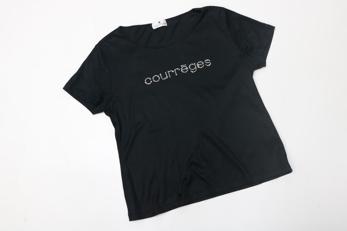 꾸레쥬 빈티지 큐빅 로고 블랙 반팔 티셔츠 상품이미지2