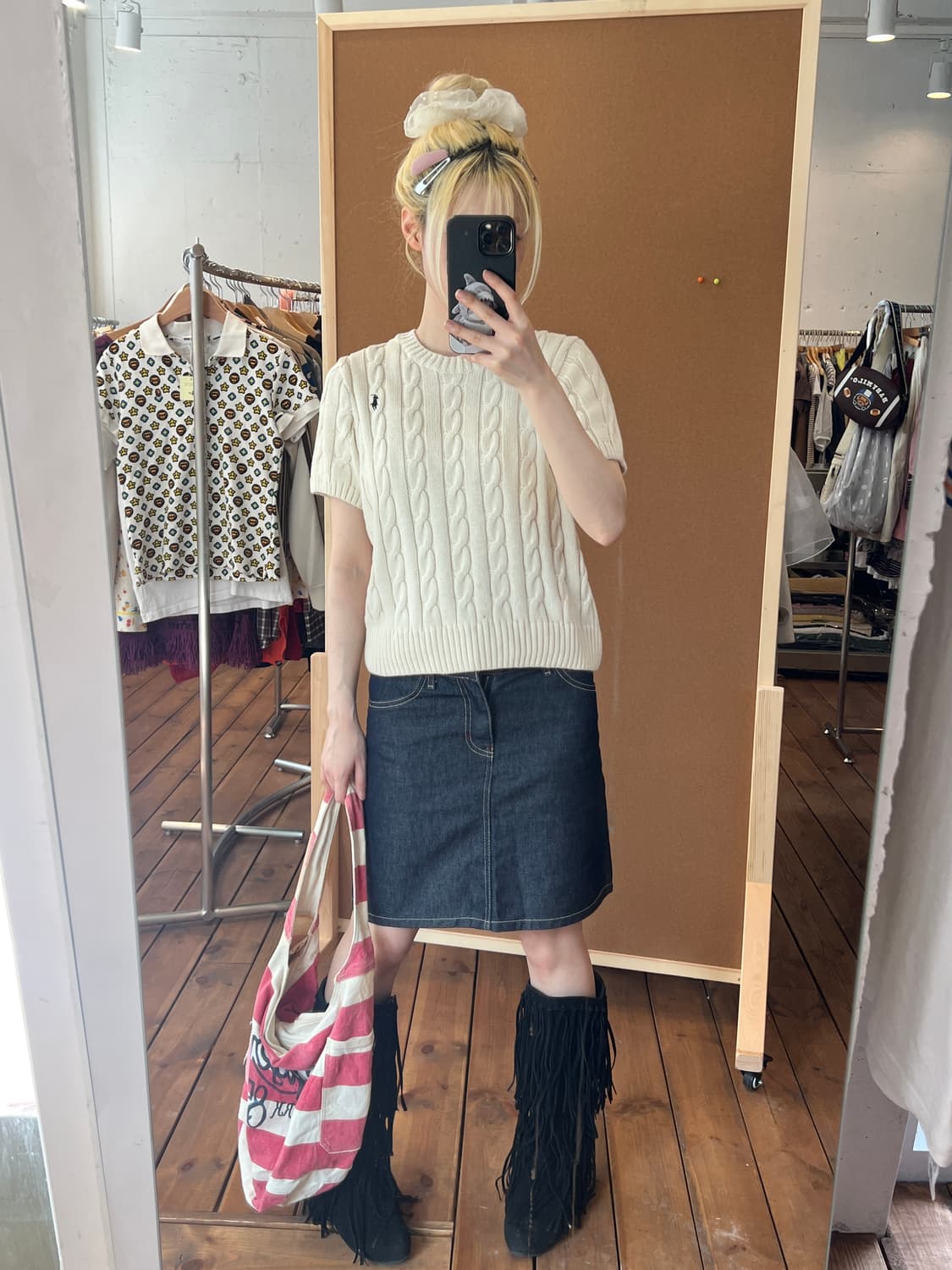 폴로 아이보리 꽈배기 반팔 니트 상품이미지3