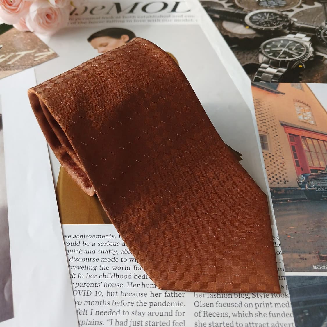 캘빈클라인 실크 브라운 체크 넥타이 9.2cm A+등급 A18816
 상품이미지2