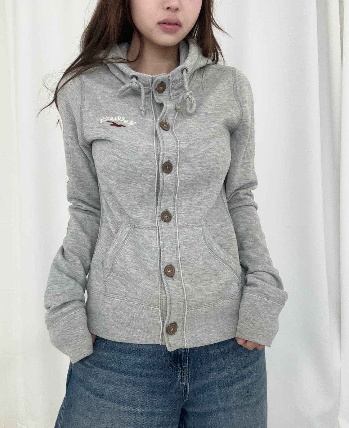 홀리스터 슬림핏 딱붙 버튼업 후드집업 라이트 그레이 상품이미지1