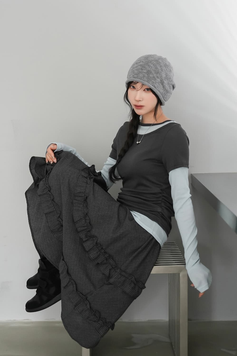 토레트 레이어드 티셔츠 차콜 새상품 상품이미지2