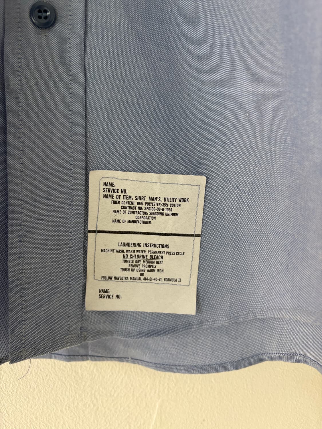 90's U.S Navy Utility Cambray Work shirt 상품이미지5