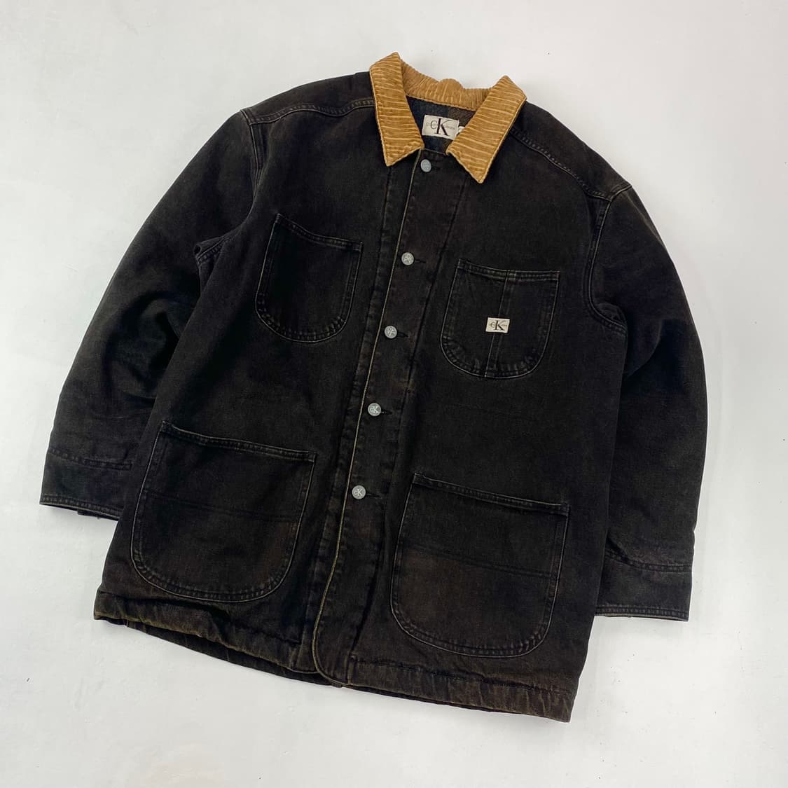 90s 켈빈클라인 포켓 코듀로이 카라 흑청 초어 블랭킷 워크 자켓 (10 상품이미지1