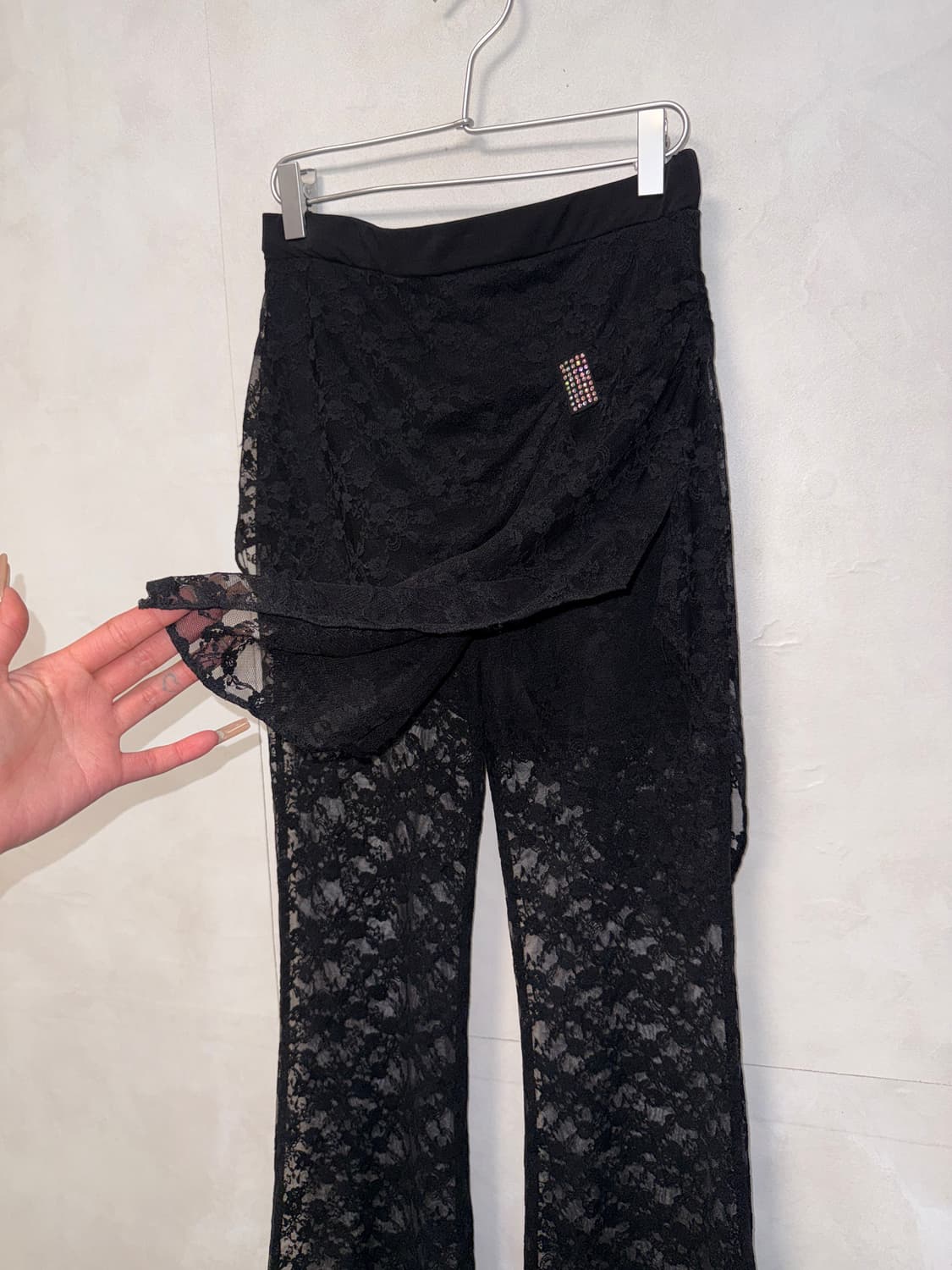 Black floral lace shirring bootscut 치마바지 상품이미지2