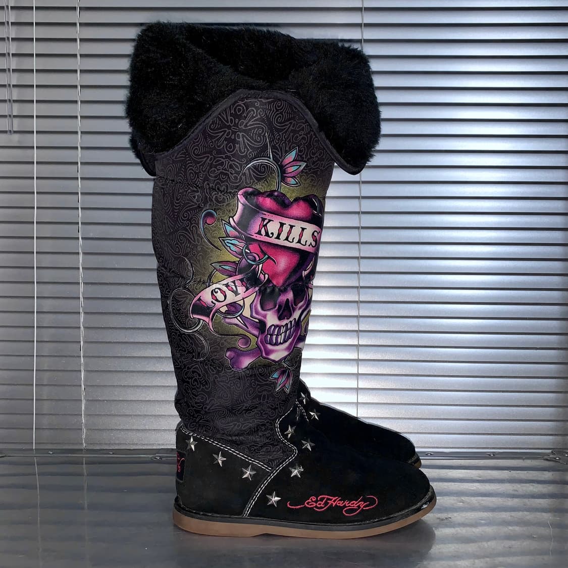 00s 레어 에드하디 스웨이드 니하이 타투 부츠 상품이미지5