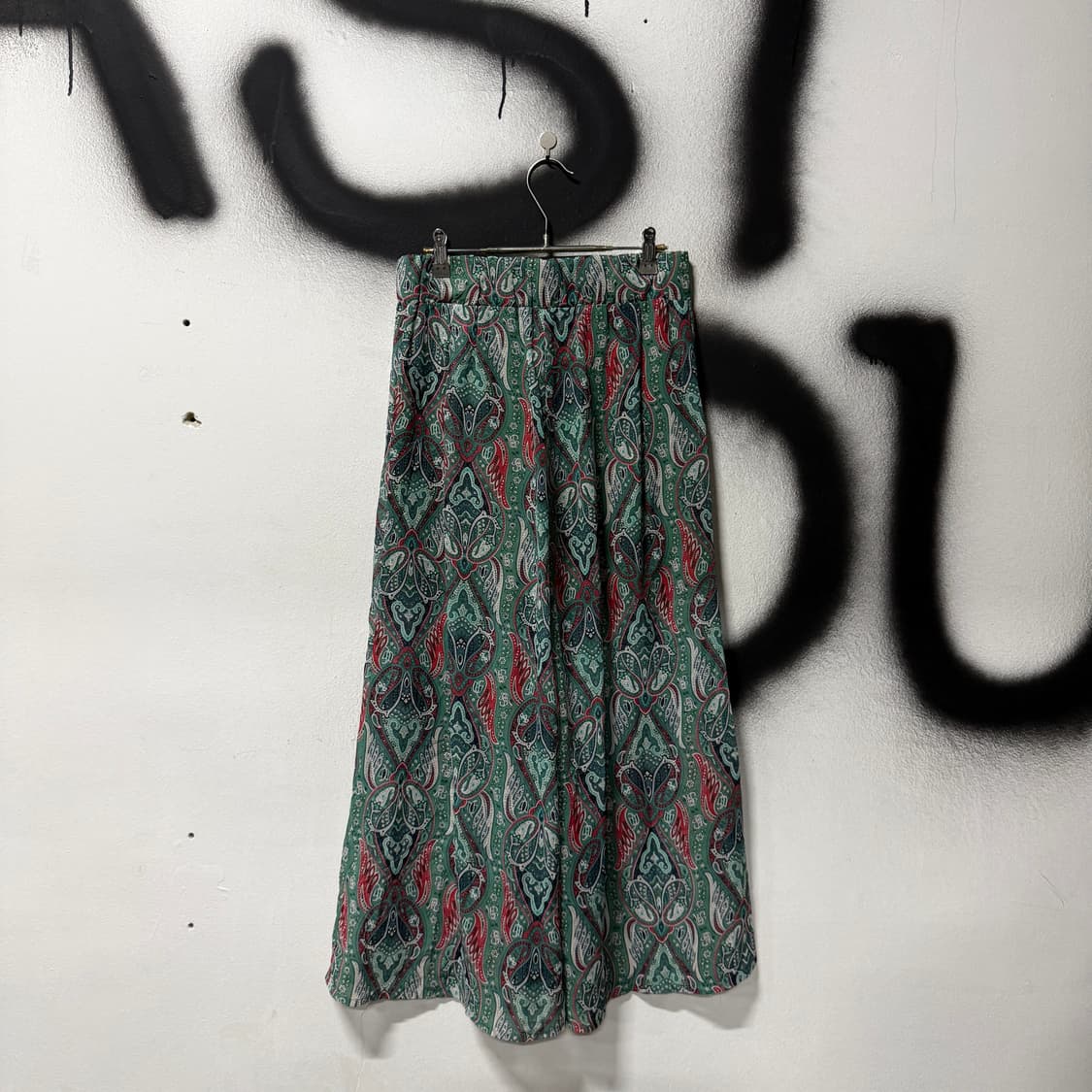 VTG 빈티지 보헤미안 에스닉 페이즐리 풀 패턴 시스루 와이드 팬츠 상품이미지2