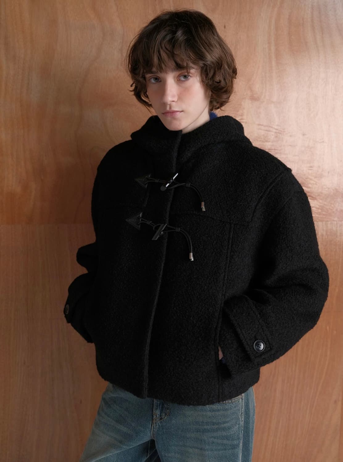 레이브 부클 더플 하프 코트자켓 블랙 상품이미지1