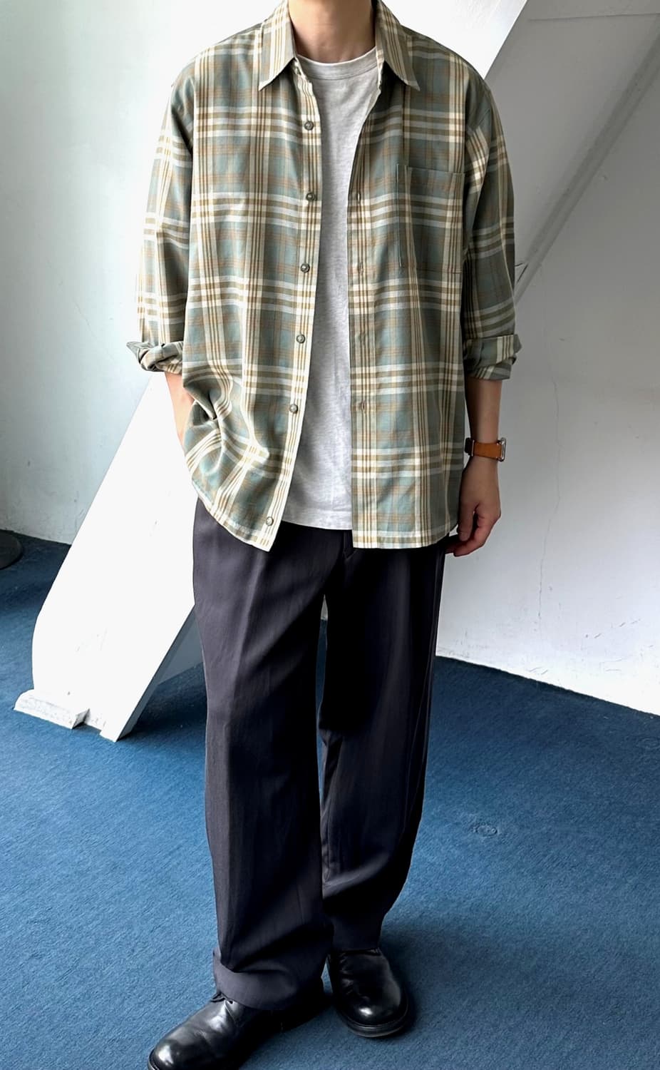 Cotton poly multi check design shirt 상품이미지4