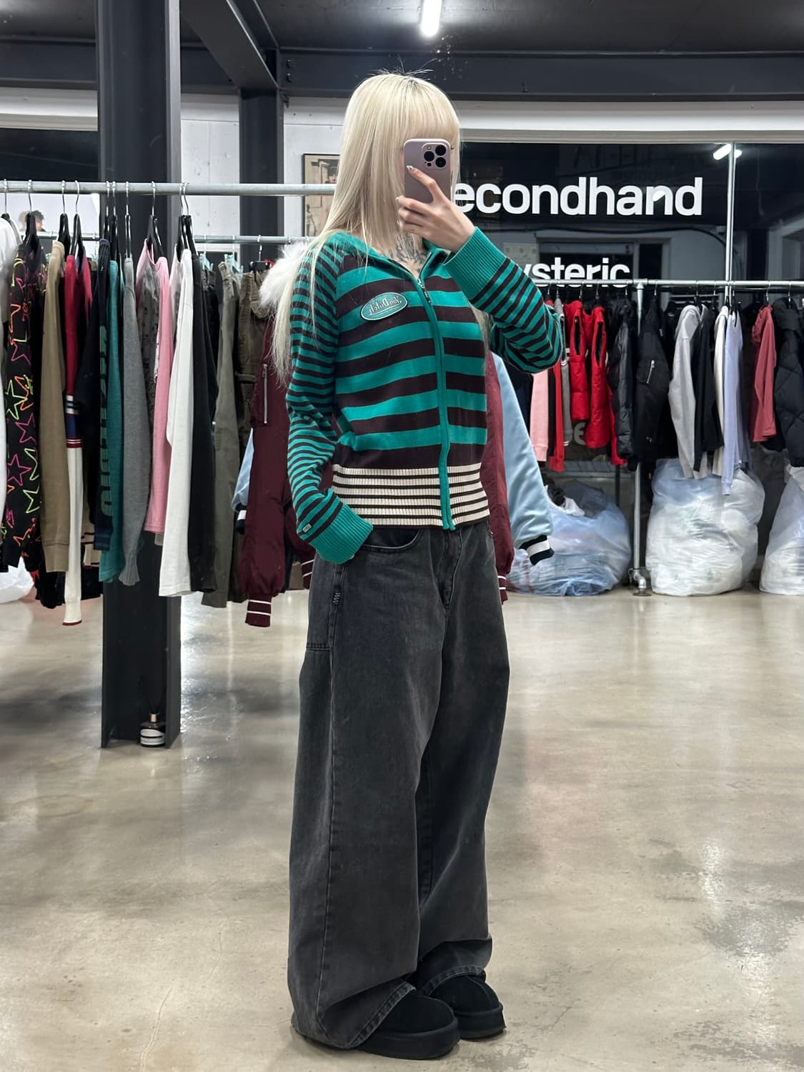 본더치 니트 스트라이프 후드 집업 상품이미지2