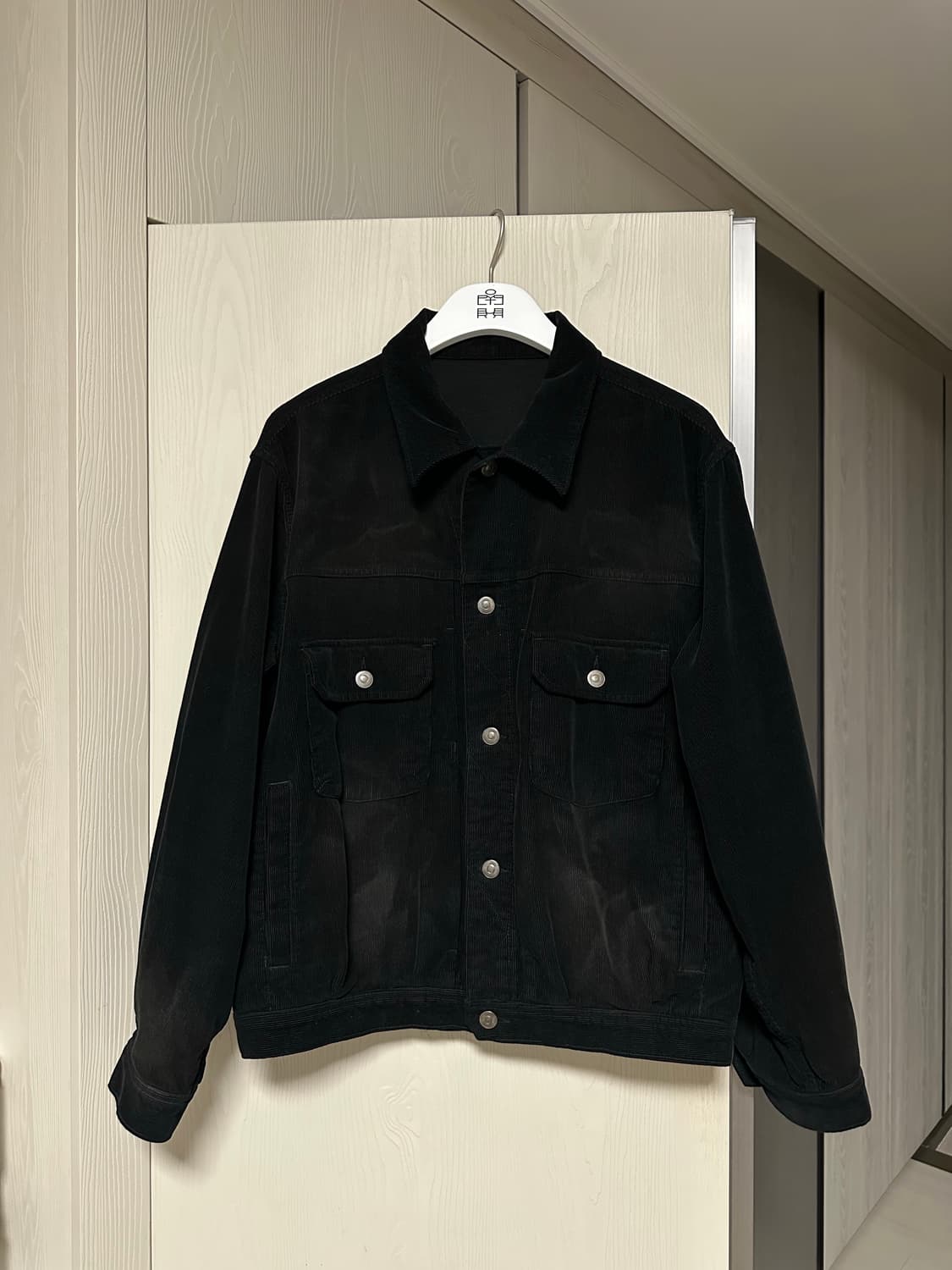 [2] 폴리테루 유즈드 트러커 자켓 코듀로이 멀티 페이디드 블랙 상품이미지2