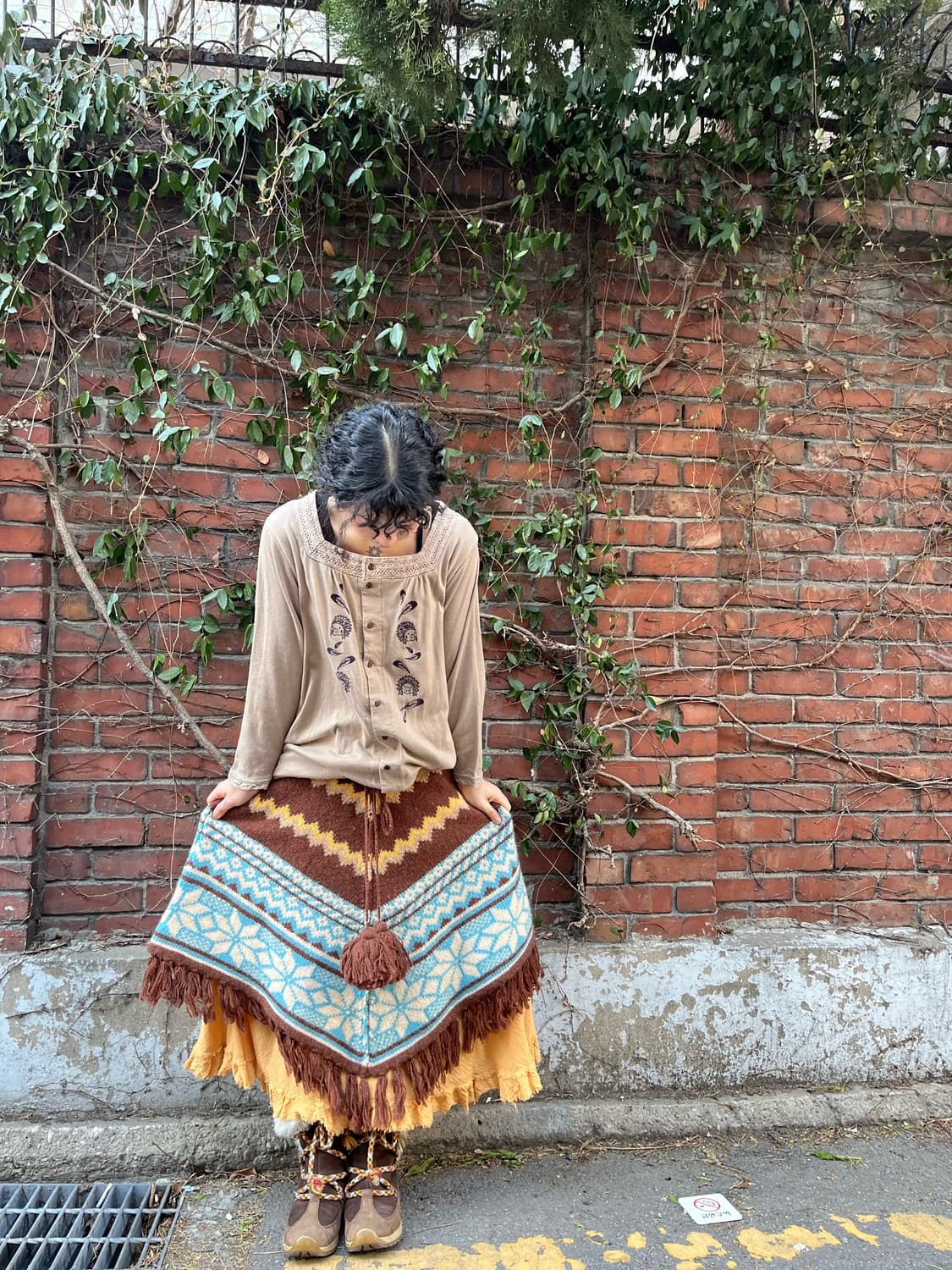 겨울 히피무드 울 니트 케이프 상품이미지2