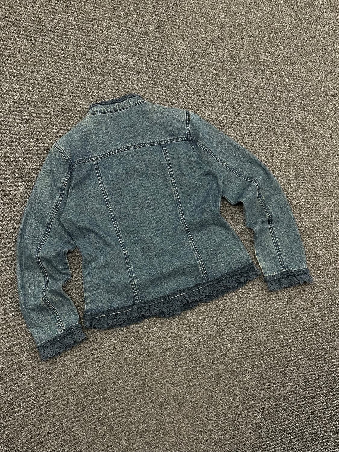 M)Rosa cheri 빈티지 레이스 레이어드 논카라 여성 데님자켓 상품이미지4