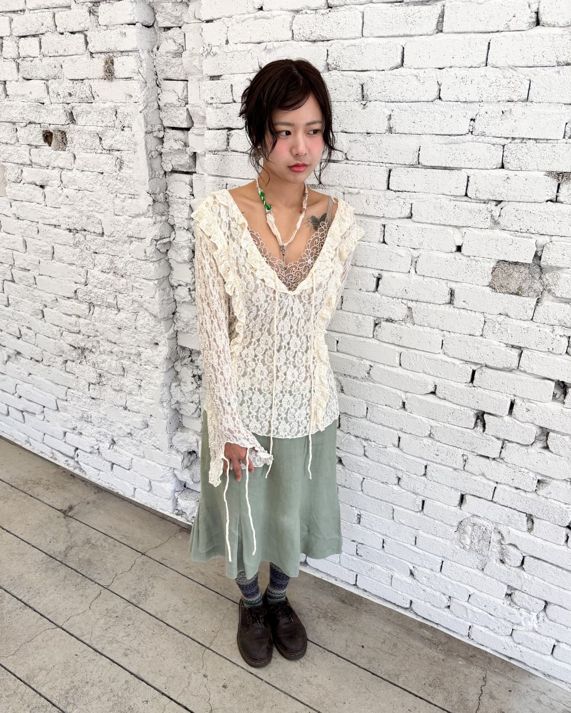 빈티지 시스루 레이스 레이어드 롱 슬리브 상품이미지1