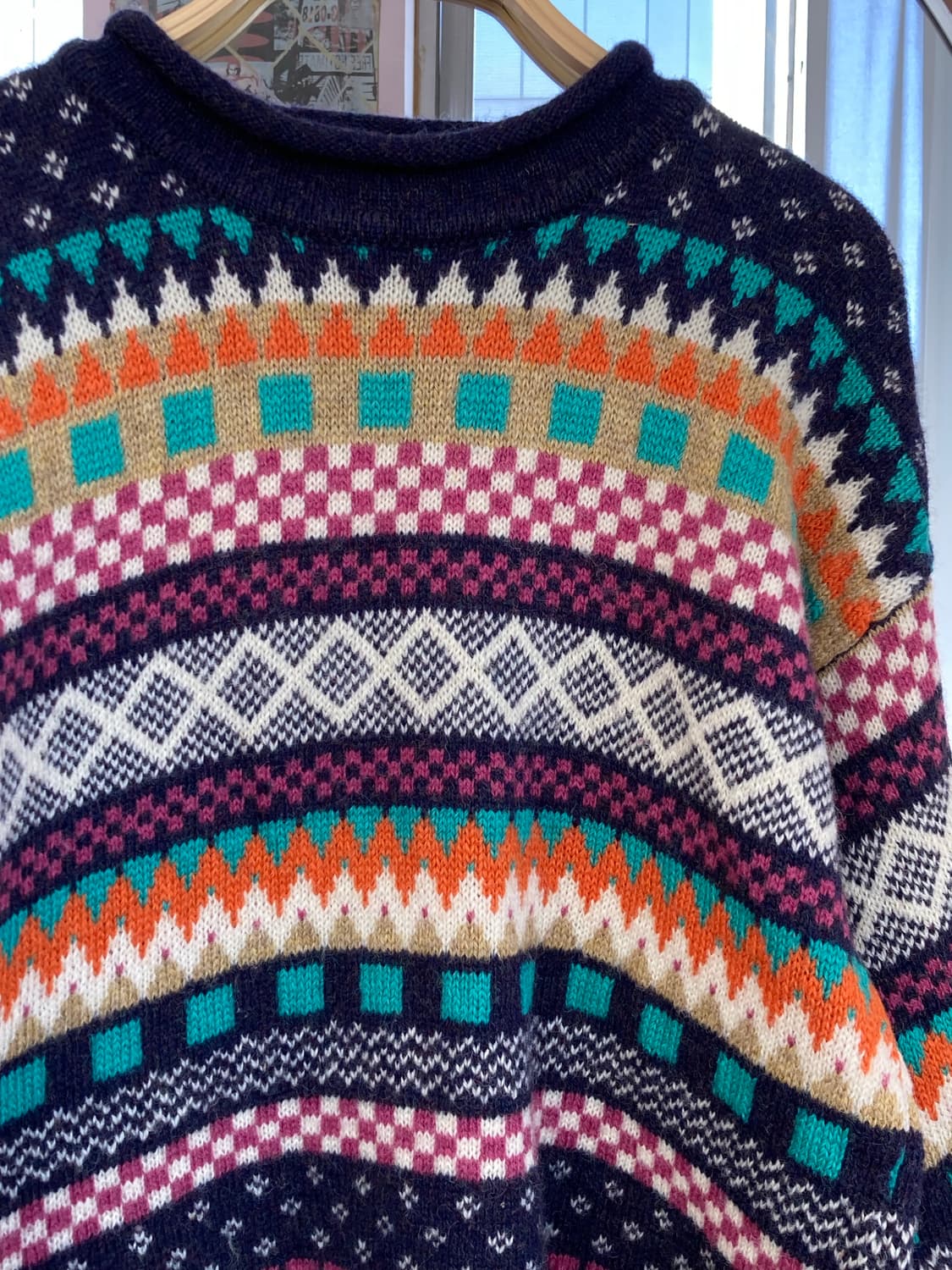 울 100% 빈티지 노르딕 패턴 라운드 니트 상품이미지3