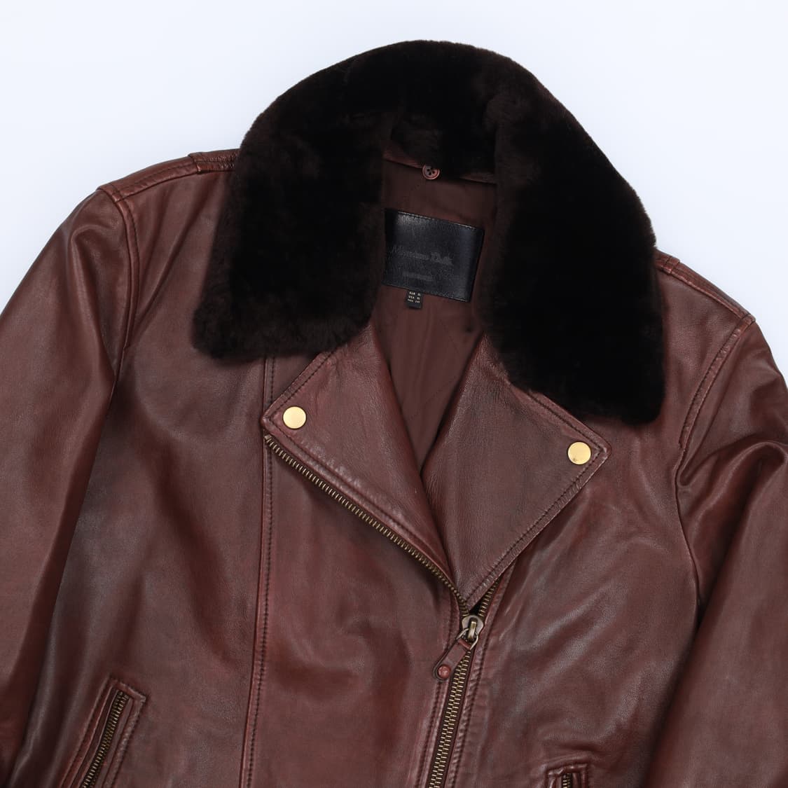 XL 마시모두띠 퍼 양가죽 라이더 자켓 브라운 4218 상품이미지5