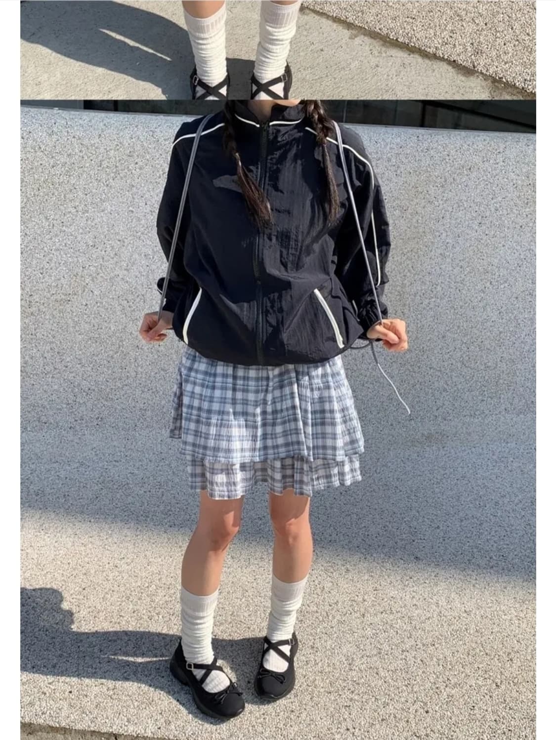 만다린트리 터틀 캉캉 체크 미니 스커트 블루 상품이미지1