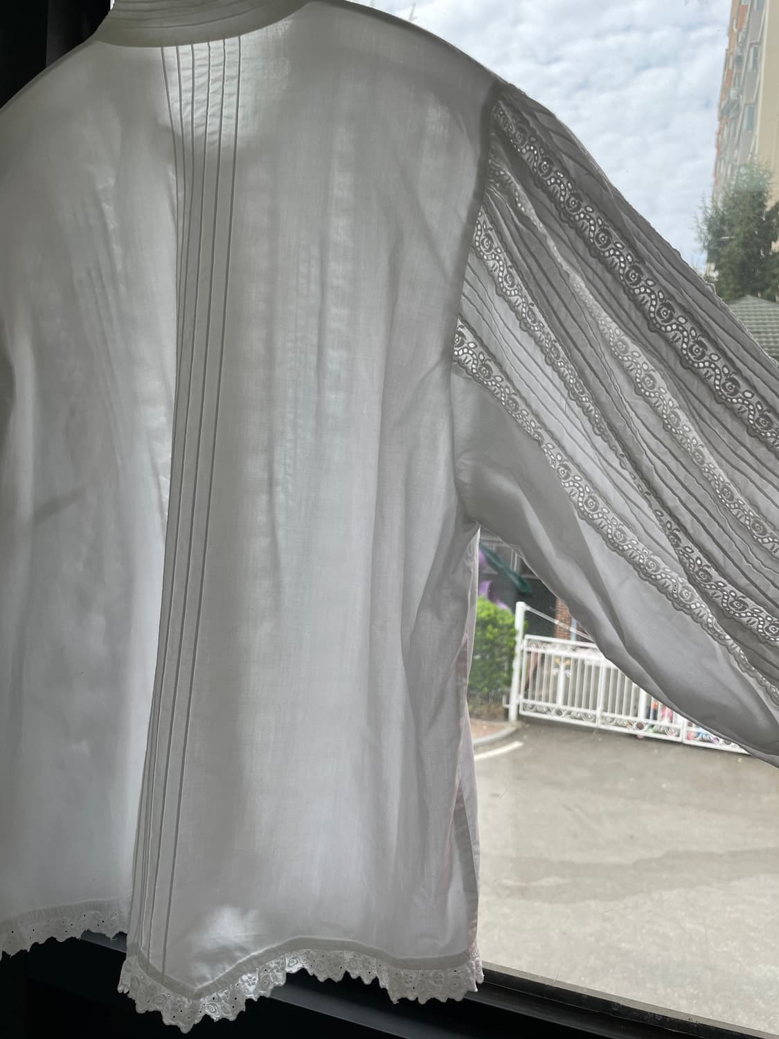 일본 빈티지 화이트 핀턱 레이스 블라우스 상품이미지6