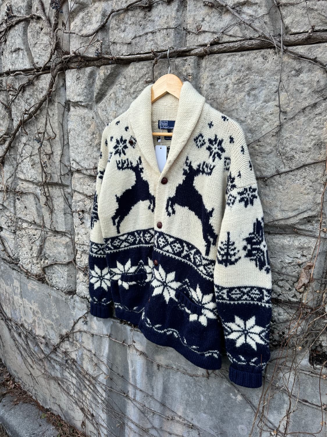 90~00s 폴로 랄프로렌 노르딕 패턴 울 핸드 니트 가디건 s 상품이미지3