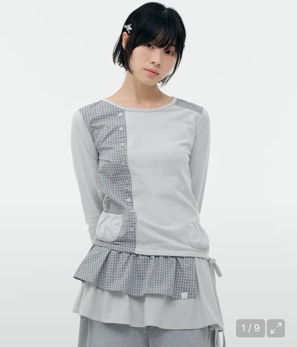 뚜오미오 CHECK MIXED JERSEY DRESS LIGHT GRAY 상품이미지1