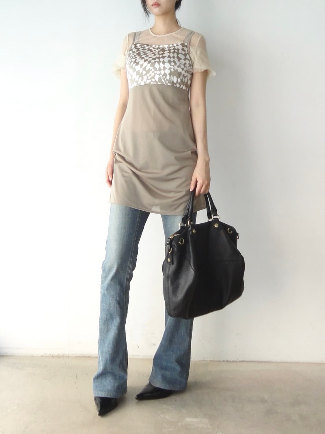 Pebble mix feminine sleeveless / beige 상품이미지4