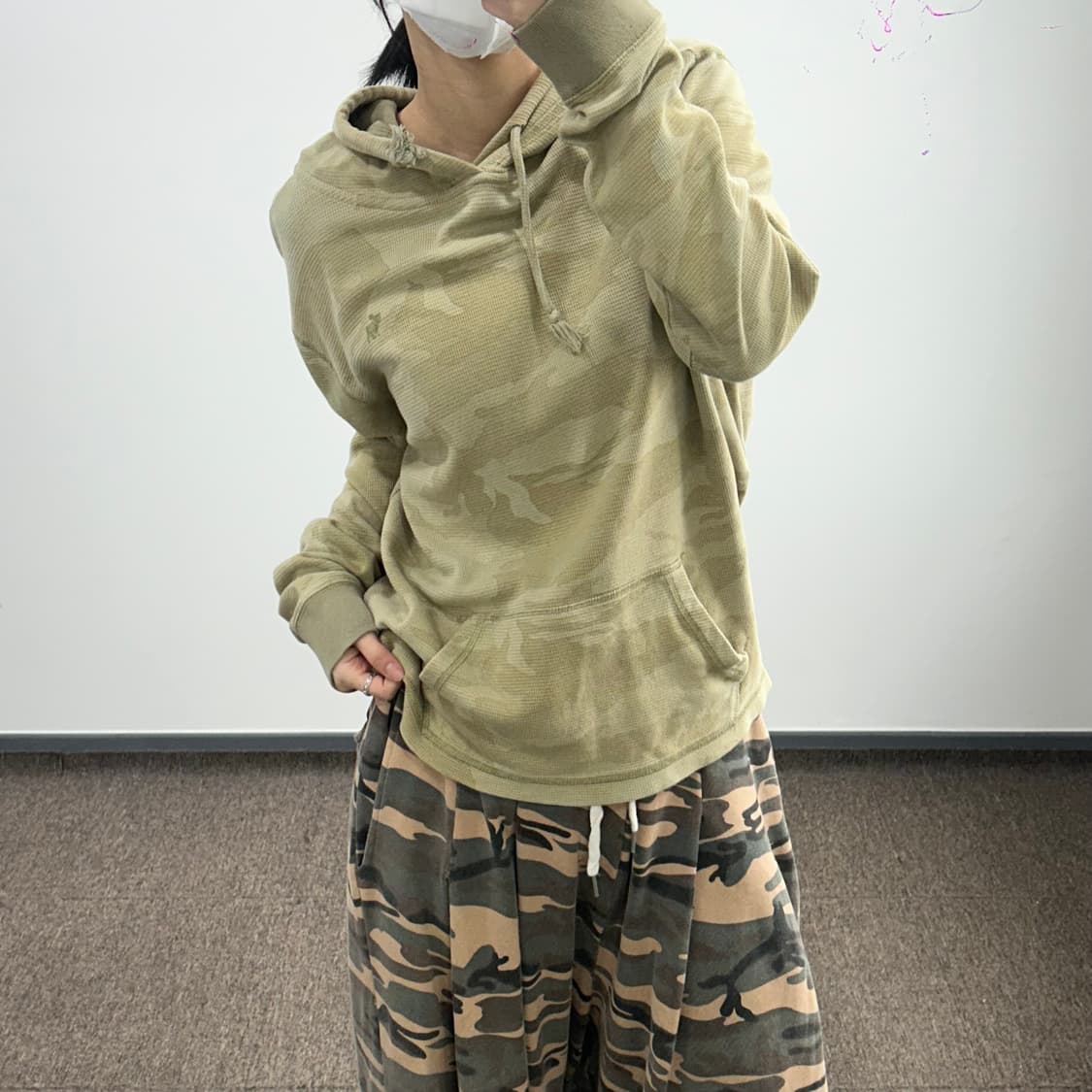 Abercrombie 아베크롬비 녹계 카모플라쥬 순록 스몰로고 와플 후드 상품이미지3