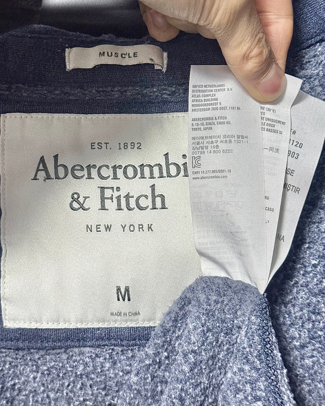 아베크롬비 후드 후디 집업 기모 네이비 남색 프레피 래터링 95 양홍원 상품이미지6