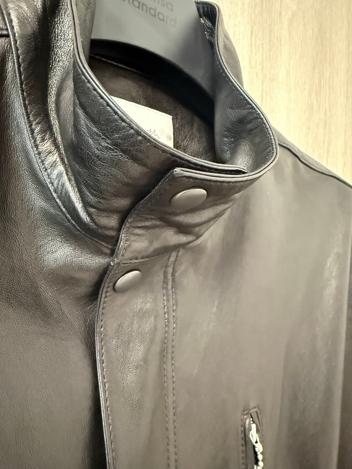 [S]유스 24fw 하이넥 레더 자켓 블랙 상품이미지5