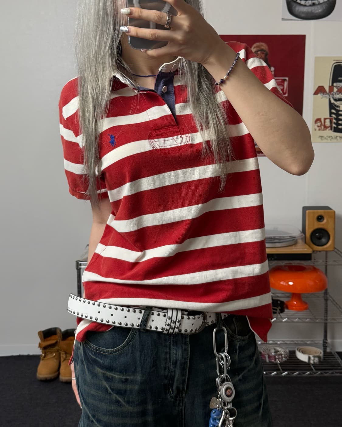 폴로 랄프로렌 00s 단가라 럭비 티셔츠 상품이미지1